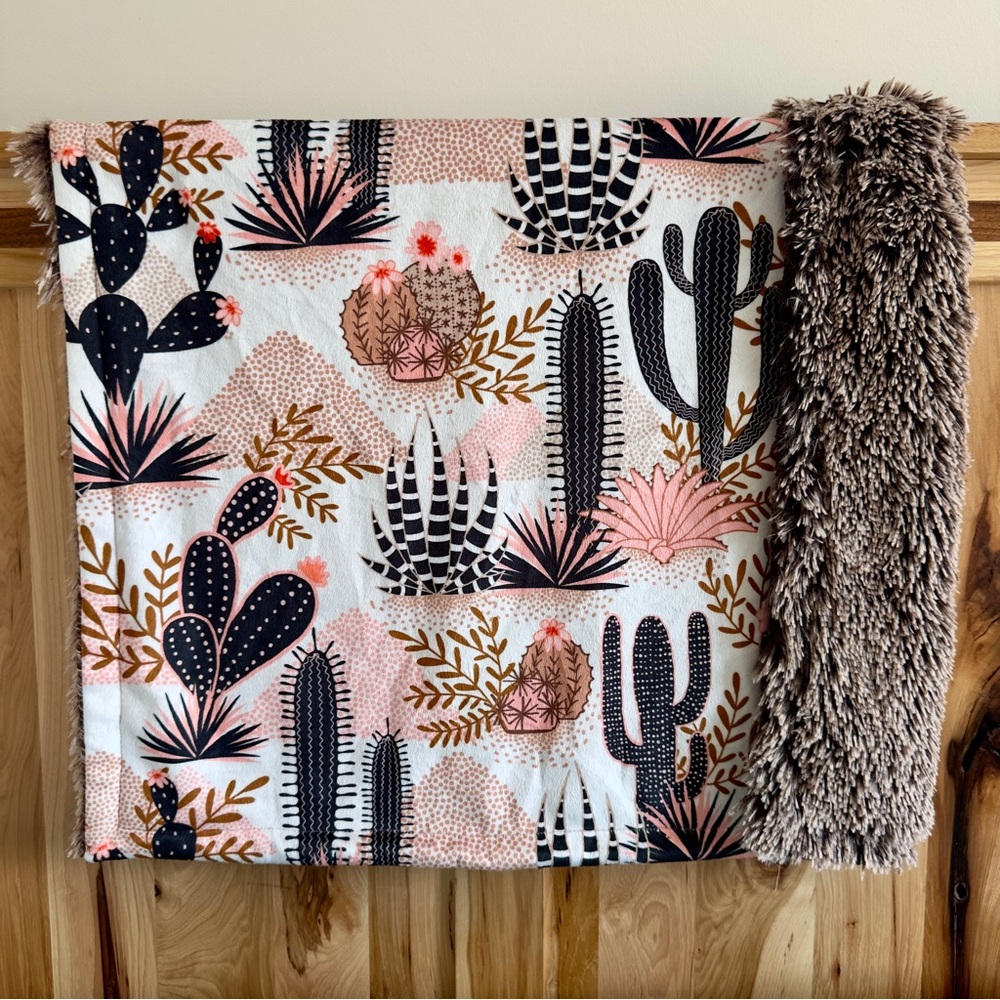 Cactus Print Plush Minky Baby Blanket